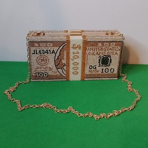 🎉Host Pick🎉 Gold Money Clutch With Rhinestones - Picture 1 of 6